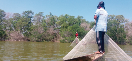 Foto de pescadores recogiendo atarraya
