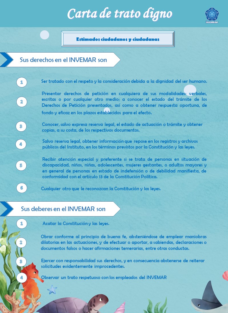 Imagen de carta de trato digno que contiene los derechos y deberes de los trabajadores del INVEMAR