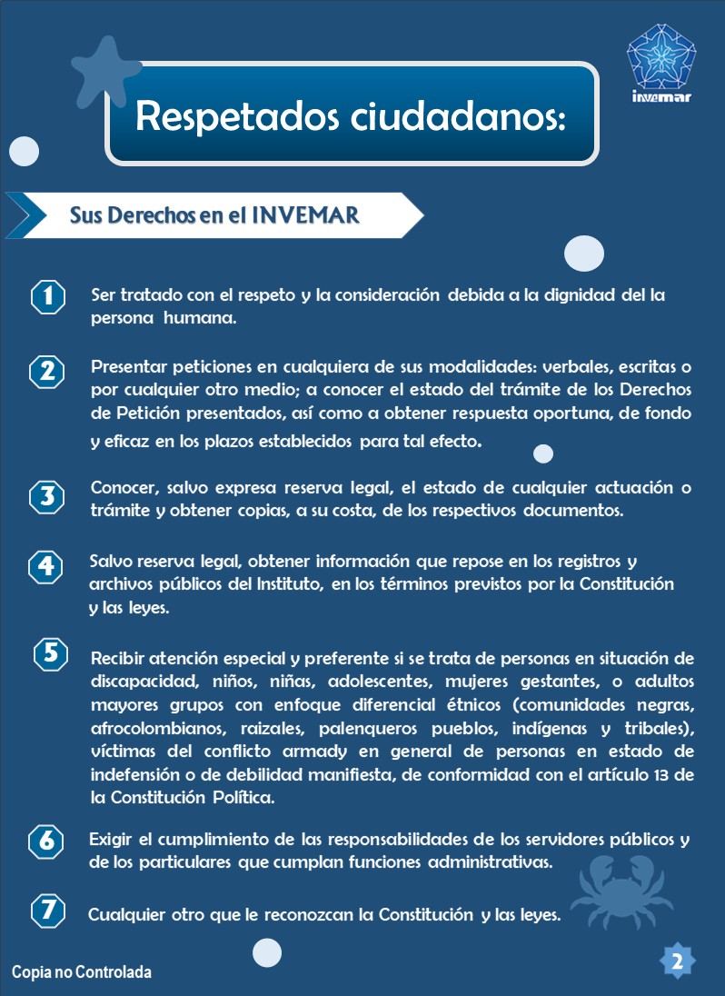 Imagen que contiene los derechos del ciudadano en el INVEMAR 