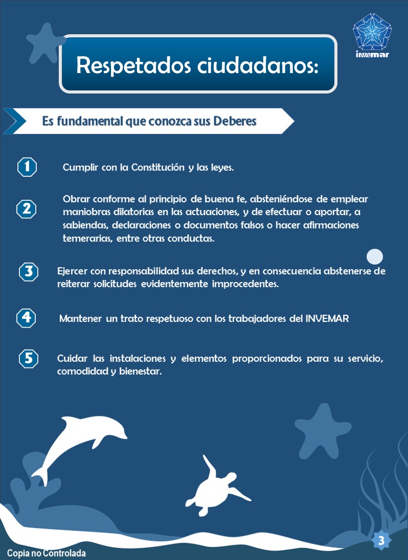 Imagen que contiene los deberes del ciudadano en el INVEMAR 