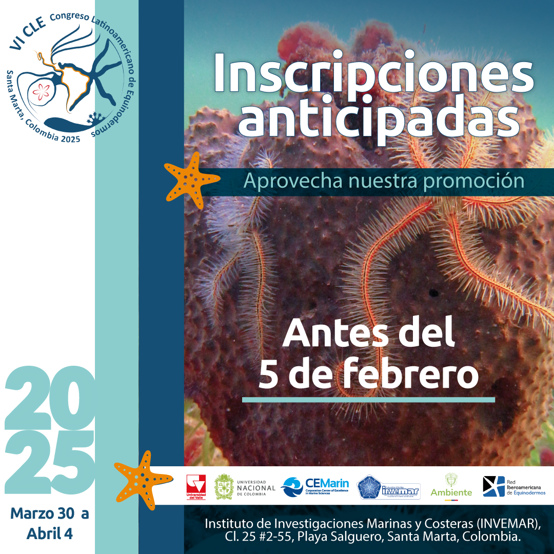 Bajo el lema “Aportando a nuestros océanos a través de los equinodermos de Latinoamérica”, nos reuniremos a compartir y disfrutar el conocimiento que estamos construyendo en nuestros países sobre los equinodermos. El VI CLE facilitará la interacción, comunicación y análisis de los avances en el estudio de estos invertebrados en Latinoamérica, entendiendo la proyección y el aporte de nuestro trabajo como parte de la solución a la crisis ambiental que afrontan nuestros océanos y en general nuestro planeta.